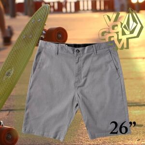 VOLCOM HYBRID GRAY FLAT FRONT SHORTS WAIST 26”